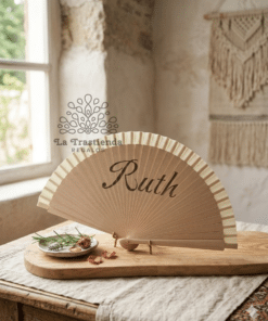 Abanico de madera personalizado grabado a láser – Detalle original para eventos o regalo