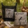 Bolsa de recoleccion de setas personalizada con nombre Roman y diseno de setas