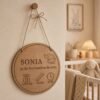 Natalicio circular personalizado de madera para bebe Sonia