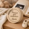 Discos momentos de embarazo personalizados en escena de anuncio de bebé