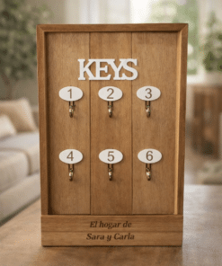 Cuelga llaves de madera personalizado con 6 ganchos numerados para entrada de casa.