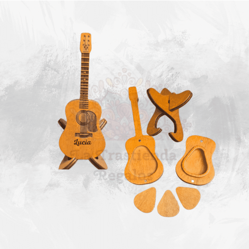 Guitarra con púas de madera personalizada