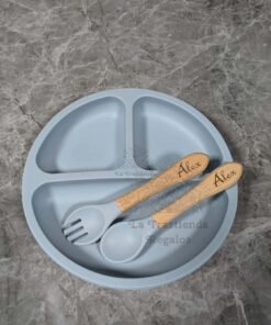 Plato y cubiertos silicona y madera