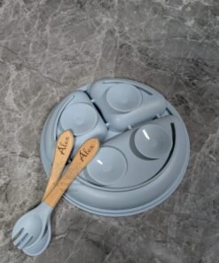 Plato y cubiertos silicona y madera Plato y cubiertos silicona y madera La Trastienda Regalos