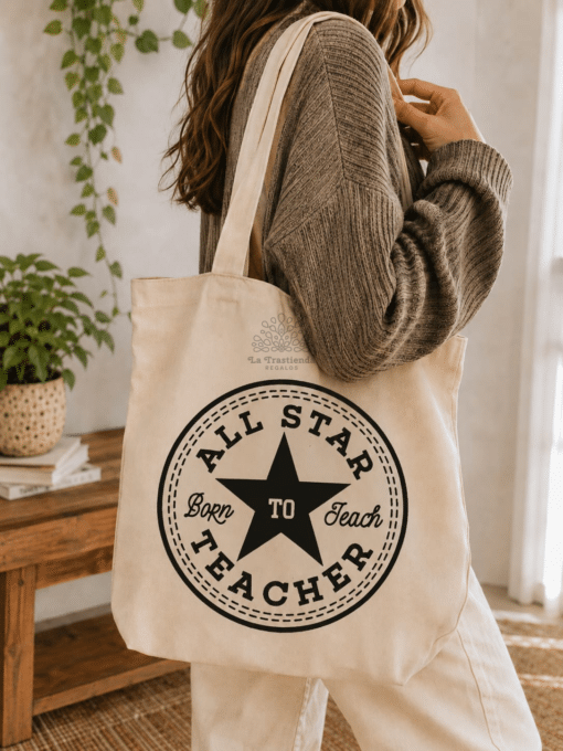 Bolsa personalizada para profes y maestros con diseño All Star Teacher