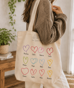 Bolsa personalizada para profes y maestros con corazones y nombres de los niños
