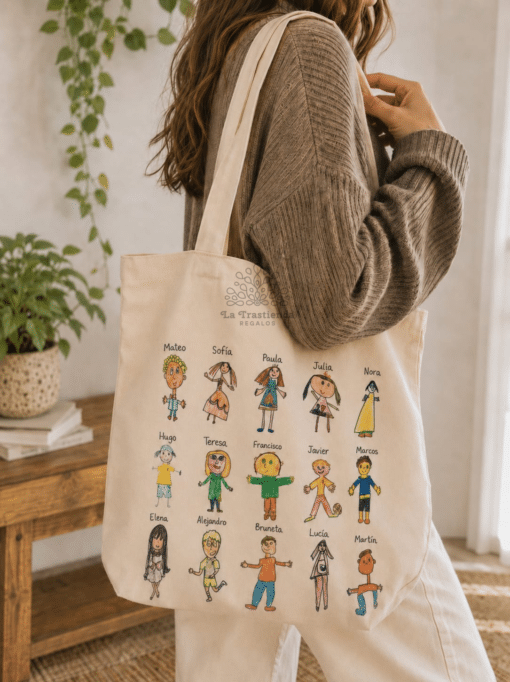 Bolsa personalizada para profes y maestros con dibujos de los niños y nombres