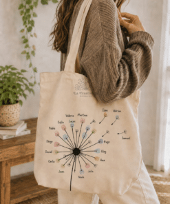 Bolsa personalizada para profes y maestros con diente de leon y nombres de los niños