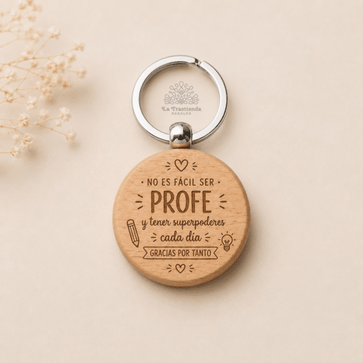 Llavero redondo de madera personalizado para maestros y profes ORBE