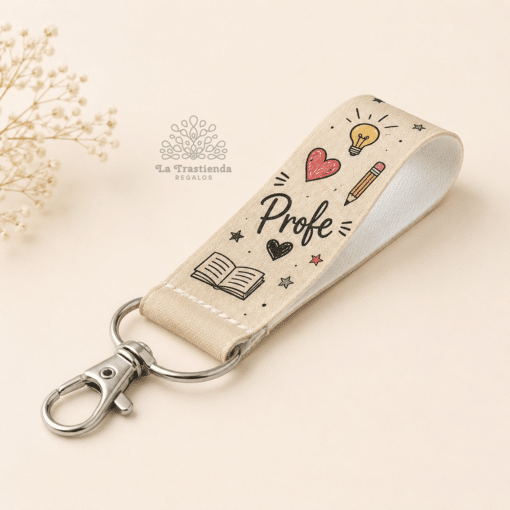 Llavero de tela personalizado para maestros y profes TRAZO con diseño escolar